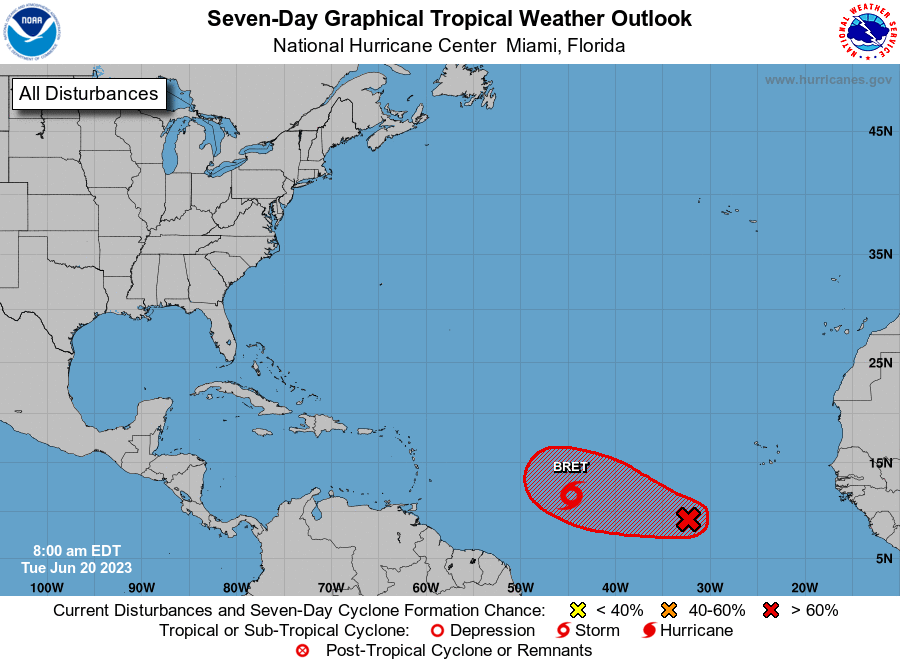 Good news for Antigua and Barbuda: Bret continues to move west
