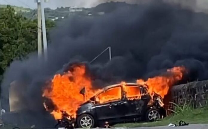 Vitz Car Flips Multiple Times, Bursts into Flames, Miraculous Escape for Driver