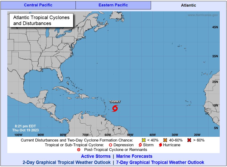 Tropical Storm Tammy: 11 p.m. update. Hurricane Watch in effect